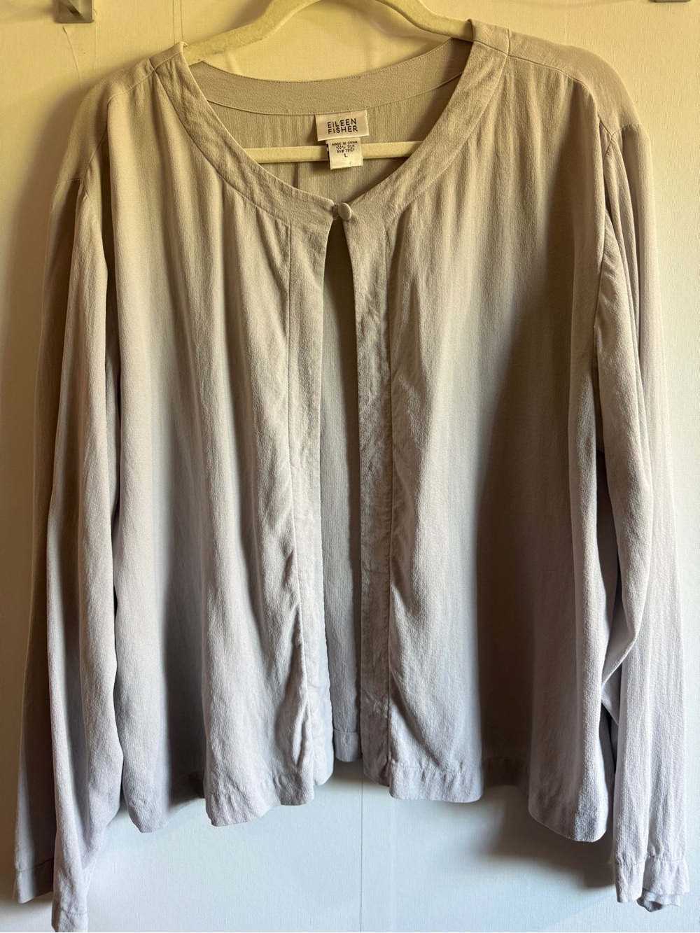 Eileen Fisher 100% Silk Oversized Blouse Top Large Grey Minimalist